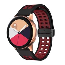 Cinturino per orologio in silicone bicolore con fibbia nera pieghevole a doppia fila da 20 mm (nero rosso)