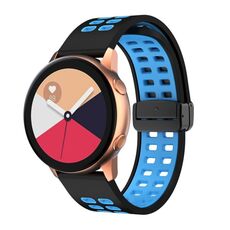 Cinturino per orologio in silicone bicolore con fibbia nera pieghevole a doppia fila da 20 mm (nero cielo blu)