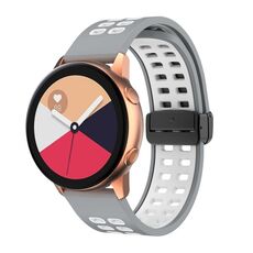 Cinturino per orologio in silicone bicolore con fibbia nera pieghevole a doppia fila da 20 mm (grigio bianco)