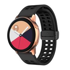 Cinturino per orologio in silicone bicolore con fibbia nera pieghevole a doppia fila da 20 mm (nero)