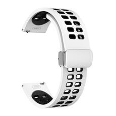 Cinturino per orologio in silicone bicolore con fibbia pieghevole in argento a doppia fila da 20 mm (bianco nero)
