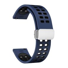 Cinturino in silicone bicolore con fibbia pieghevole in argento con foro a doppia fila da 20 mm (blu notte nero)