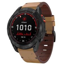 Per Garmin Fenix 7X Solar 26mm cinturino in pelle con fibbia in acciaio (marrone chiaro)