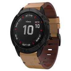 Cinturino per orologio Garmin Fenix 6X Sapphire 26mm in pelle con fibbia in acciaio (marrone chiaro)