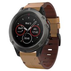 Per Garmin Fenix 5X Sapphire 26mm cinturino in pelle con fibbia in acciaio (marrone chiaro)