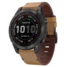 Per Garmin Fenix 7 Sapphire Solar 22mm cinturino in pelle con fibbia in acciaio (marrone chiaro)