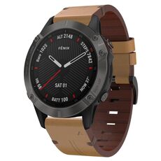 Per Garmin Fenix 6 Sapphire GPS 22mm cinturino in pelle con fibbia in acciaio (marrone chiaro)