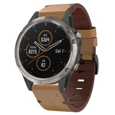Per Garmin Fenix 5 22mm cinturino in pelle con fibbia in acciaio (marrone chiaro)