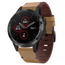 Cinturino per orologio Garmin Fenix 5 Plus 22 mm in pelle con fibbia in acciaio (marrone chiaro)