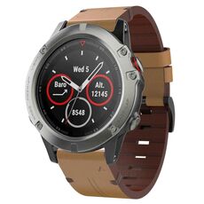 Per cinturino orologio Garmin Quatix 5 22mm in pelle con fibbia in acciaio (marrone chiaro)