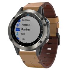 Cinturino per orologio Garmin Quatix 5 Sapphire 22 mm in pelle con fibbia in acciaio (marrone chiaro)
