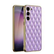 Per Samsung Galaxy S23+ 5G Custodia per cellulare in PU con motivo a rombo GKK galvanica (viola)