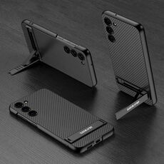 Per Samsung Galaxy S23 + 5G GKK Custodia per telefono in pelle liscia ultra sottile Triumph con supporto (fibra di carbonio)