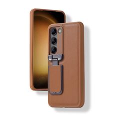 Per Samsung Galaxy S23 + 5G Lens Flip Cover Custodia per telefono in TPU + PU (marrone)