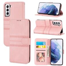 Custodia in pelle per Samsung Galaxy S23+ 5G con strisce in rilievo (rosa)