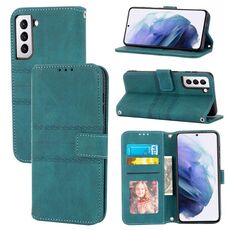 Custodia in pelle per Samsung Galaxy S23+ 5G con strisce in rilievo (verde scuro)