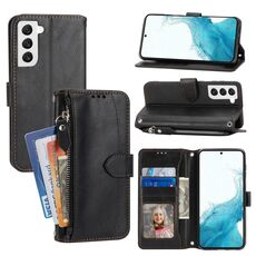 Per Samsung Galaxy S23 + 5G Custodia in pelle per portafoglio con cerniera in pelle d'olio (nera)