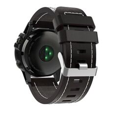 Per Garmin Fenix 6X Sapphire 26mm cinturino in pelle con fibbia in acciaio cucito (nero)