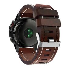 Per Garmin Fenix 5X Plus 26mm cinturino in pelle con fibbia in acciaio cucito (rosso marrone)