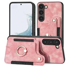 Per Samsung Galaxy S23+ 5G Custodia a portafoglio multi-scheda con anello retro skin-feel (rosa)