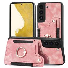 Per Samsung Galaxy S22+ 5G Custodia a portafoglio multi-scheda con anello retro skin-feel (rosa)