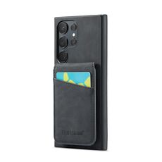 Per Samsung Galaxy S22 Ultra 5G Fierre Shann Portacarte Crazy Horse Cover posteriore Custodia per telefono in PU (nero)