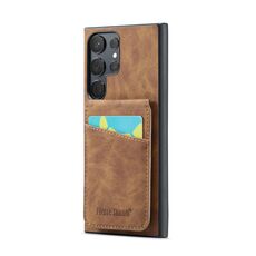 Per Samsung Galaxy S22 Ultra 5G Fierre Shann Portacarte Crazy Horse Cover posteriore Custodia per cellulare in PU (marrone)