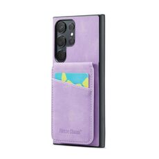 Per Samsung Galaxy S22 Ultra 5G Fierre Shann Portacarte Crazy Horse Cover posteriore Custodia per cellulare in PU (viola)