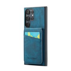 Per Samsung Galaxy S22 Ultra 5G Fierre Shann Portacarte Crazy Horse Cover posteriore Custodia per telefono in PU (blu)