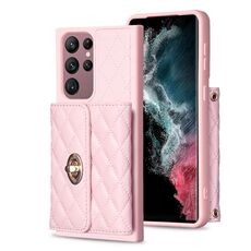 Per Samsung Galaxy S22 Ultra 5G Portafoglio con fibbia in metallo orizzontale Custodia in pelle rombica (rosa)