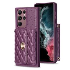 Per Samsung Galaxy S22 Ultra 5G Portafoglio con fibbia in metallo orizzontale Custodia in pelle romboidale (viola scuro)