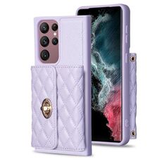 Per Samsung Galaxy S22 Ultra 5G Portafoglio con fibbia in metallo orizzontale Custodia in pelle rombica (viola)