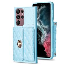 Per Samsung Galaxy S22 Ultra 5G Portafoglio con fibbia in metallo orizzontale Custodia in pelle romboidale (blu)
