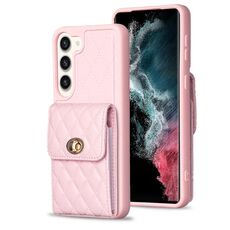 Per Samsung Galaxy S23 + 5G Custodia per telefono in pelle rombica con portafoglio verticale (rosa)