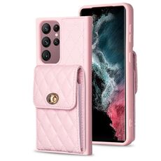 Per Samsung Galaxy S22 Ultra 5G Portafoglio verticale Custodia in pelle rombica (rosa)