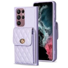 Per Samsung Galaxy S22 Ultra 5G Custodia a portafoglio verticale in pelle rombica (viola)