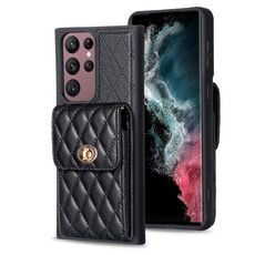 Per Samsung Galaxy S22 Ultra 5G Portafoglio verticale Custodia in pelle rombica (nero)