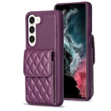 Per Samsung Galaxy S23 + 5G Custodia per telefono in pelle rombica con portafoglio verticale (viola scuro)