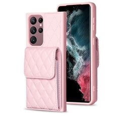 Per Samsung Galaxy S22 Ultra 5G Portafoglio verticale Custodia in pelle rombica (rosa)