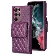 Per Samsung Galaxy S22 Ultra 5G Custodia a portafoglio verticale in pelle rombica (viola scuro)