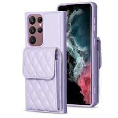 Per Samsung Galaxy S22 Ultra 5G Custodia a portafoglio verticale in pelle rombica (viola)