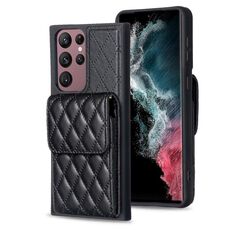 Per Samsung Galaxy S22 Ultra 5G Portafoglio verticale Custodia in pelle rombica (nero)
