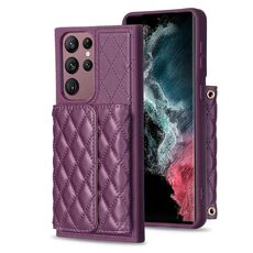 Per Samsung Galaxy S22 Ultra 5G Custodia a portafoglio orizzontale in pelle rombica (viola scuro)