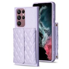 Per Samsung Galaxy S22 Ultra 5G Custodia a portafoglio orizzontale in pelle rombica (viola)