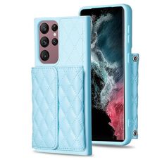 Per Samsung Galaxy S22 Ultra 5G Portafoglio orizzontale Custodia in pelle romboidale (blu)