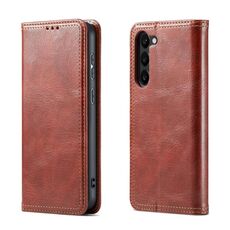 Per Samsung Galaxy S23 5G FIERRE SHANN Custodia a portafoglio in pelle con texture corteccia vintage (marrone)