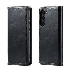 Per Samsung Galaxy S23+ 5G FIERRE SHANN Custodia a portafoglio in pelle con texture corteccia vintage (nero)