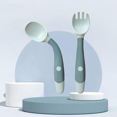 4 set Bambini che mangiano stoviglie da tavola Cucchiaio morbido in silicone pieghevole per bambini, colore: verde