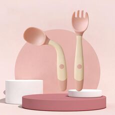 4 set Bambini che mangiano stoviglie da tavola Cucchiaio morbido in silicone pieghevole per bambini, colore: rosa