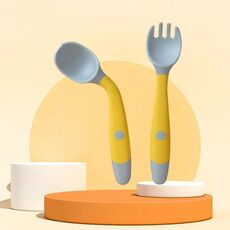 4 set Bambini che mangiano stoviglie da tavola Cucchiaio morbido in silicone pieghevole per bambini, colore: giallo